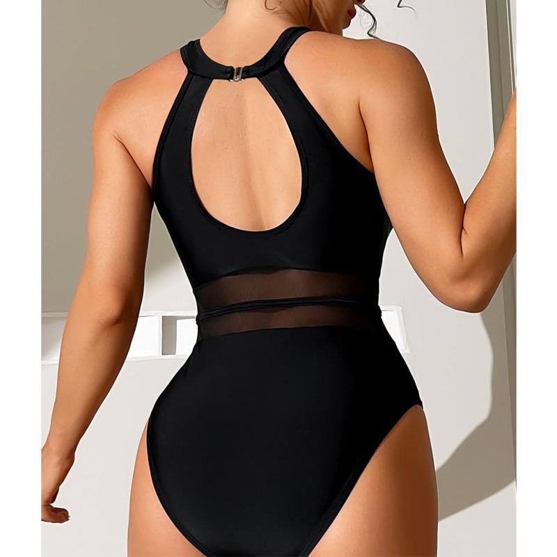 2025 Black Net Sexy One Piece Swimsuits Closed Women's Swimwear Push Up Swimming Wear Body Bathing Suit Beachwear Pool Bather