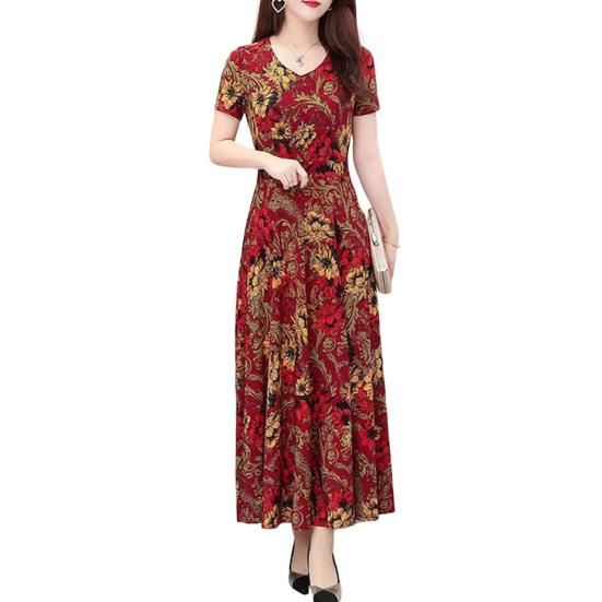 

Женское платье макси с v-образным вырезом и цветочным принтом, с коротким рукавом, до щиколотки, свободное платье, винтажный пуловер, летнее платье больших размеров, женская одежда 2XL