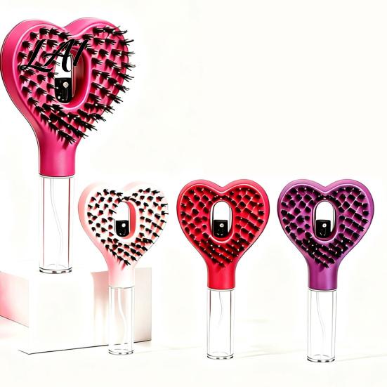 Scalp Massage Brush Heart Shape Spray Hair Brush Frizz Control Portable Detangling Comb 55ML Refillable Misting for Dry Flyaway & Tangled Smoothing