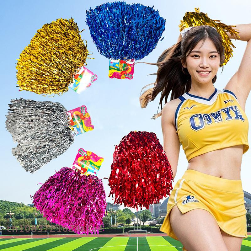 1Pair Cheerleading Pom Poms, Non-Fading Metallic Streamer, Suitable for Kids & Adults, Dancing Team Sports
