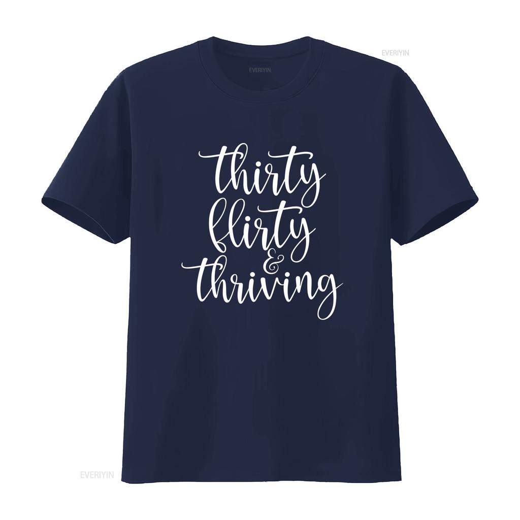 30Th Birthday T Shirt Thirtieth Party Thirty Flirty Thriving Turning 30  vintage Washed graphic Versatile Unisex Breathable