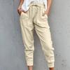 Summer Women Loose Plus Size Solid Color Simple Lace Up Slim Casual Nine Point Slimming Trousers