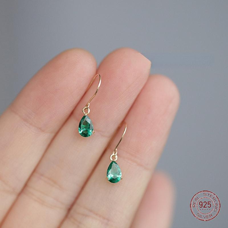925 Sterling Silver Emerald Zircon Water Drop Earrings for Women Plated 14k Gold Retro Original Jewelry Aretes De Mujer