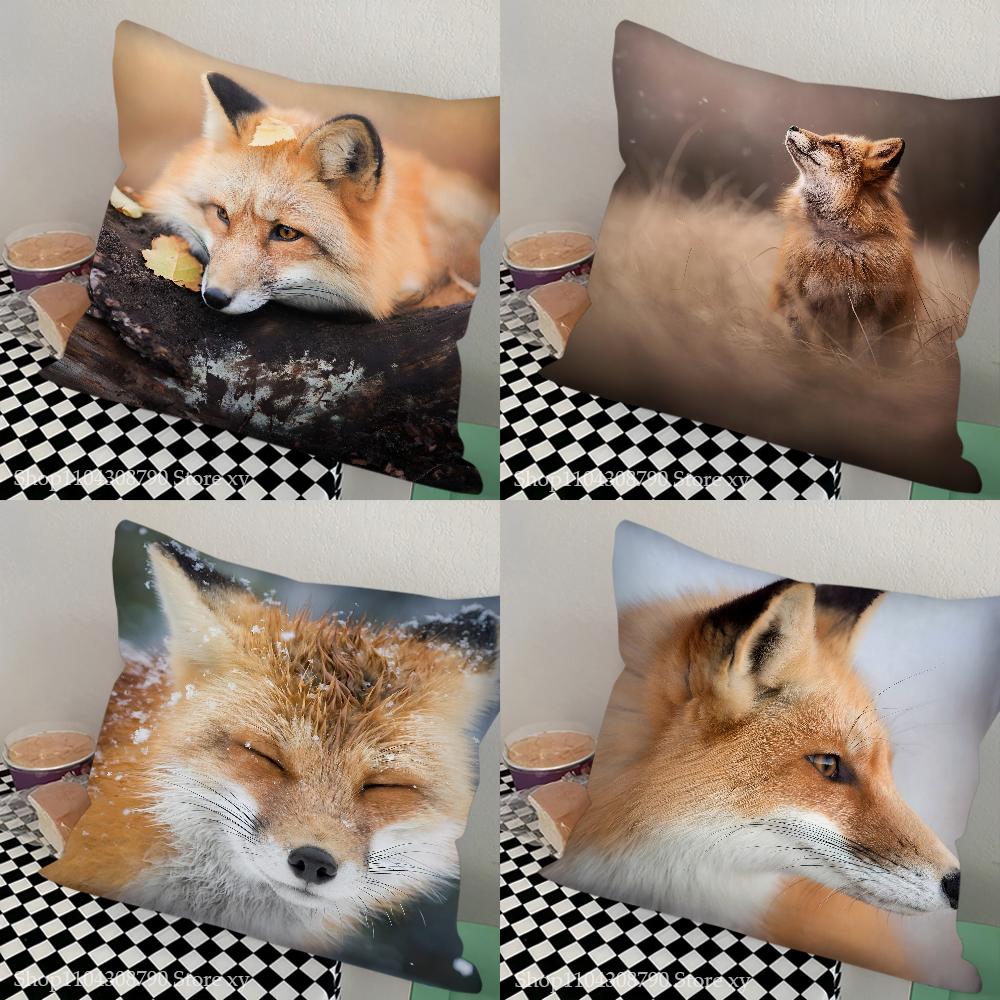 Cute Wild Fox Pillow Case Fashion Square Pillowcase Bedroom Sofa Room Ins Decoration Leisure Cushion Cover 40x40