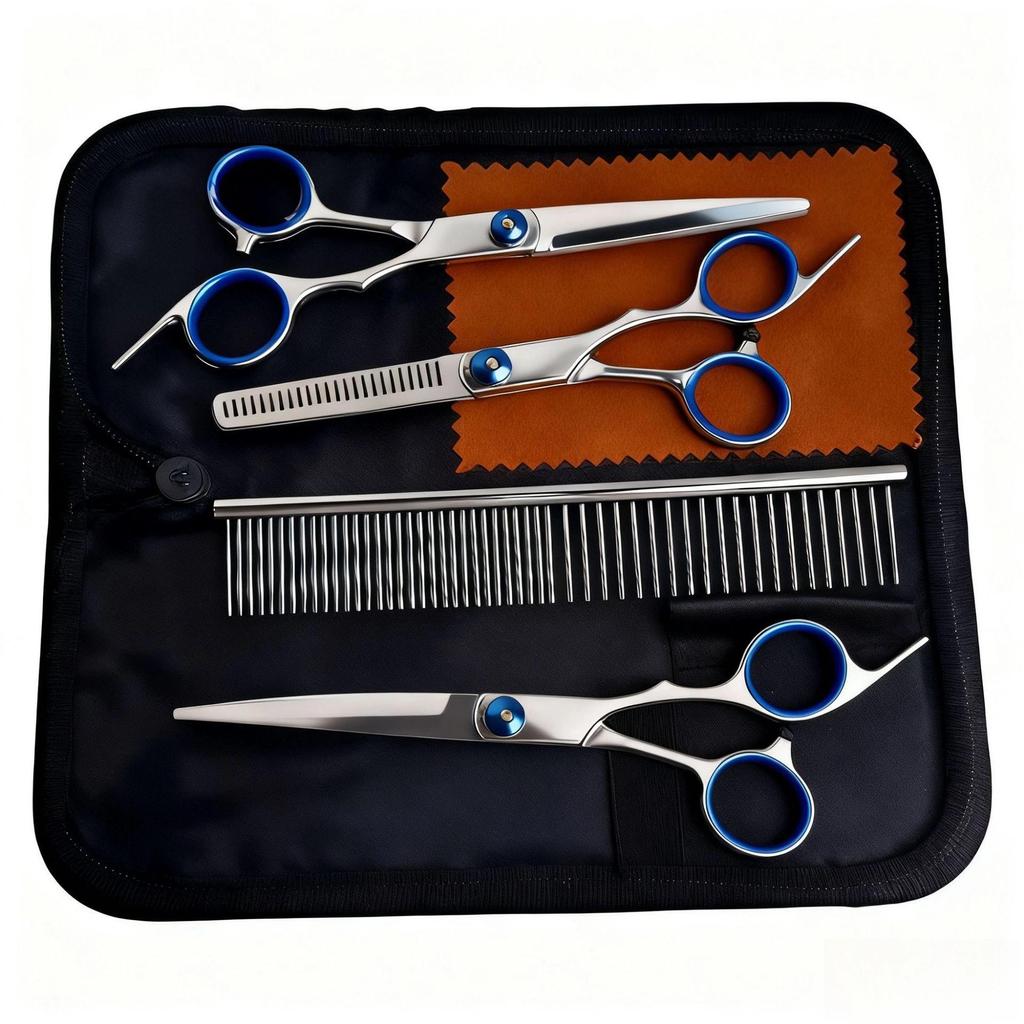 Portable Pet Grooming Scissor Set: Flat & Curved Hairdressing Tools