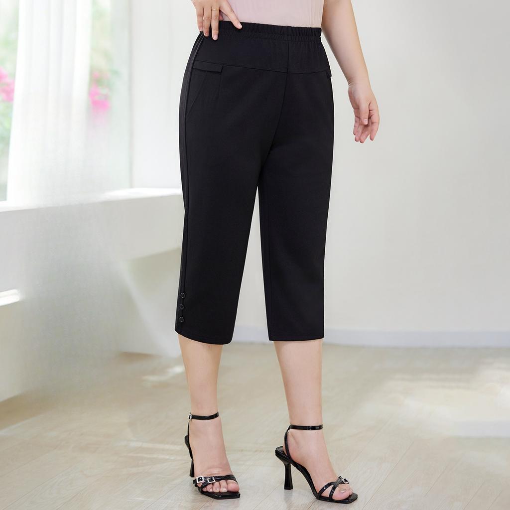 Women's High Waist Elastic Waist Seven Eighth Pants Straight Leg Loose Fit Casual Pants