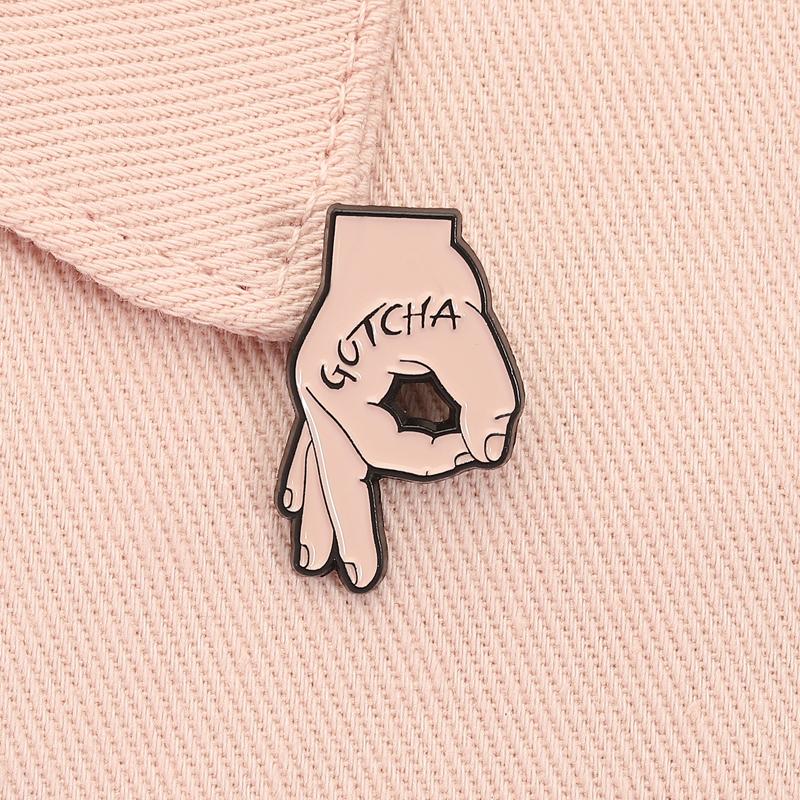 Gotcha Hand OK Gesture Enamel Pin Funny Punk Alloy Brooch Lapel Backpack Badge Fashion Jewelry Accessories Gift for Friends