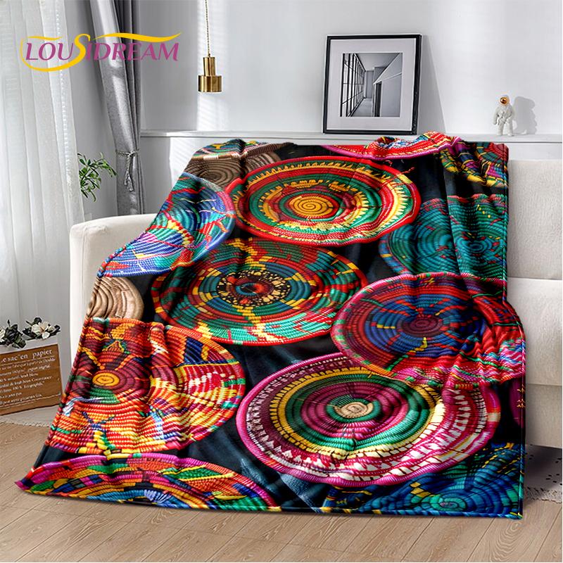 Cestas de Arte Tejido de Flores Coloridas 3D Etiopía, Manta Suave de Felpa Mandala, Manta de Franela para Sala de Estar, Dormitorio, Cama, Sofá