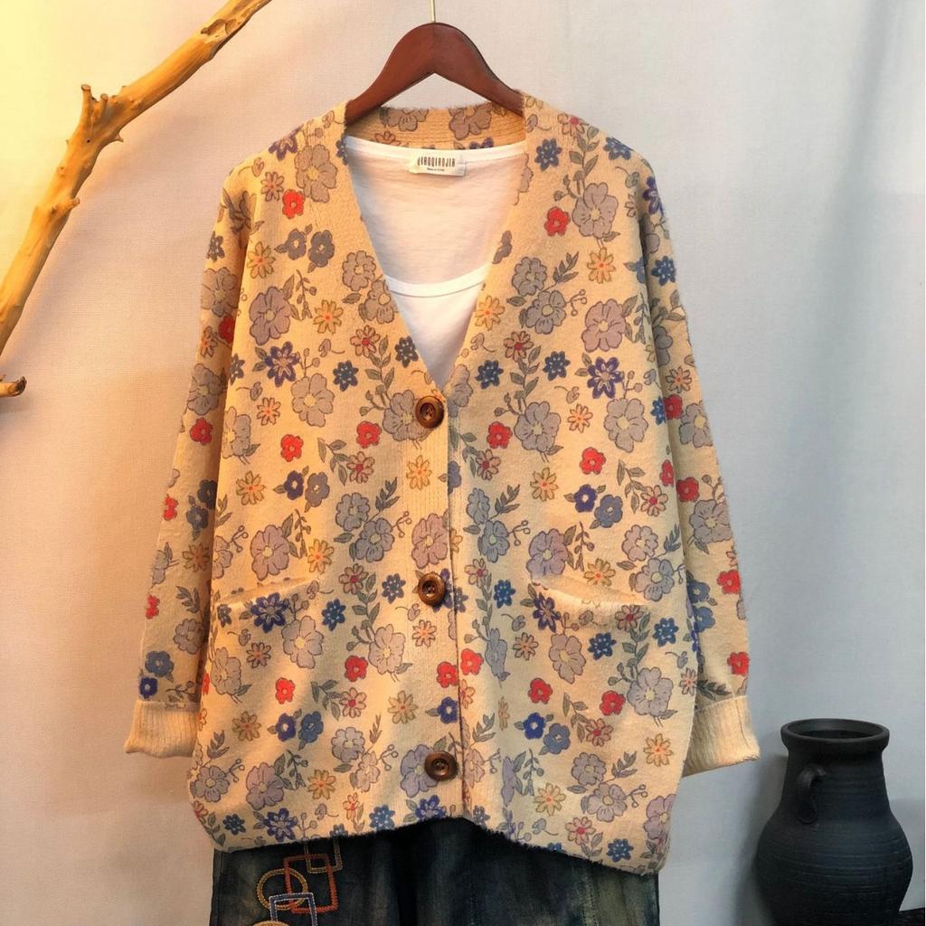 Factory new autumn and winter cute printed imitation mink velvet jacket women's Korean version loose lazy sweater