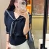 College Style Navy Collar Autumn and Winter Knitted Sweater Versatile Design Sense Fashion Short Top Women