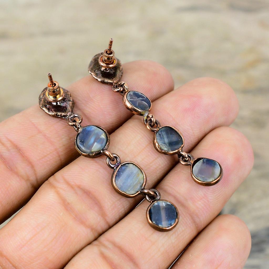 Kyanite Earring Electroformed Copper Earrings Handmade Kyanite Jewelry Real Gemstone Earrings Electroformed Copper Jewelry Earrings For Gift