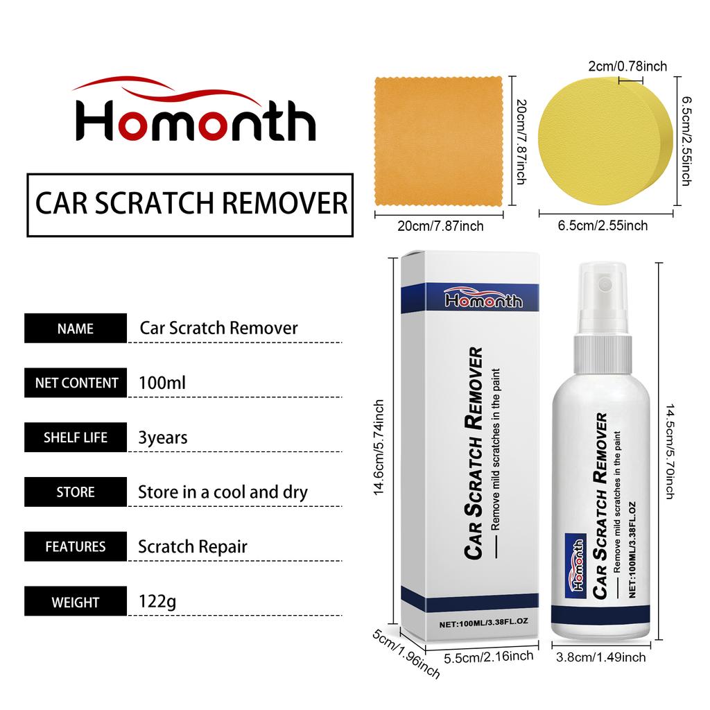 Car Scratch Remover Spray Instant Paint Repair Gloss Clear Coat Safe Removal for Swirl Marks Easy Spray Wipe Application 100ml