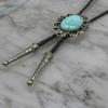 Western Cowboy Vintage Metal Flower Crown Stone Pendant Bolo Tie Braided Leather Rope Necktie Necklace Jewelry Neckwear