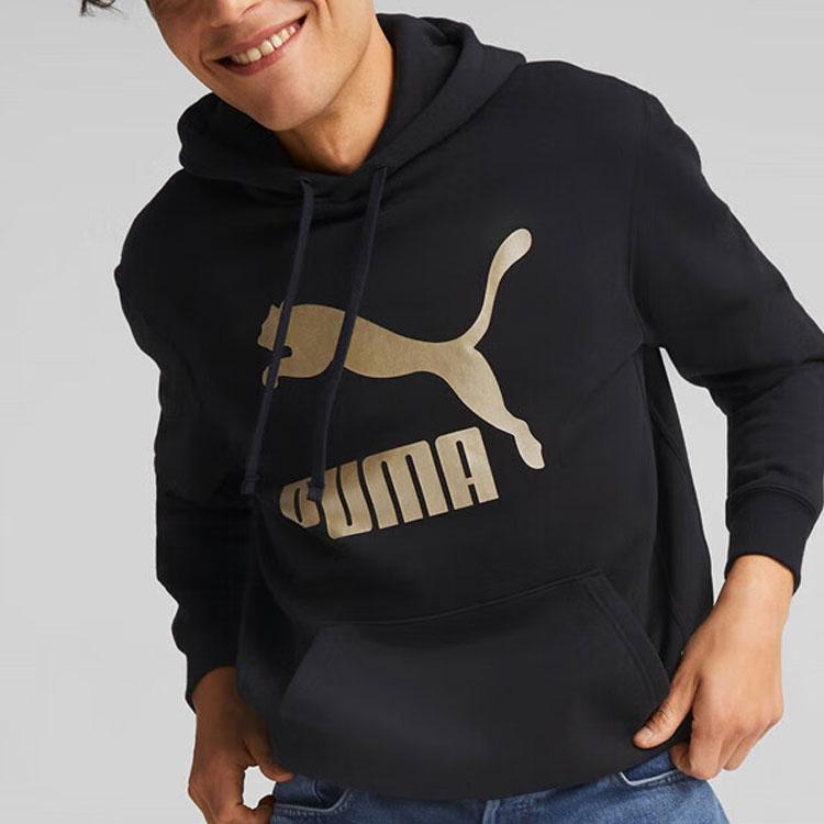 Puma Logo Print Long Sleeve Hooded Sweatshirt Men Tops Black 537678-01
