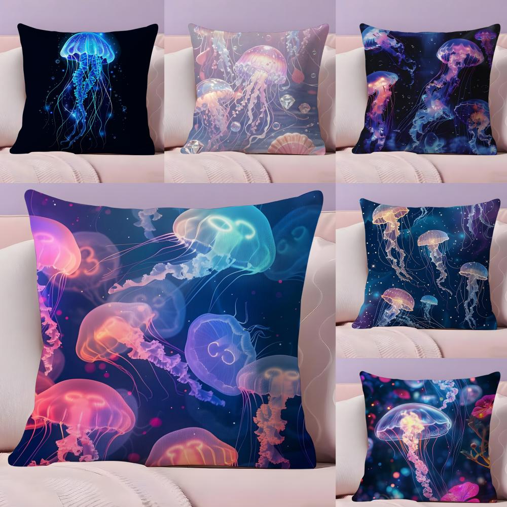 Beautiful Marine Life Jellyfish Pillow Case Silky Short Plush With Invisible Zipper Dustproof Sofa Cushion Cover For Home Decor