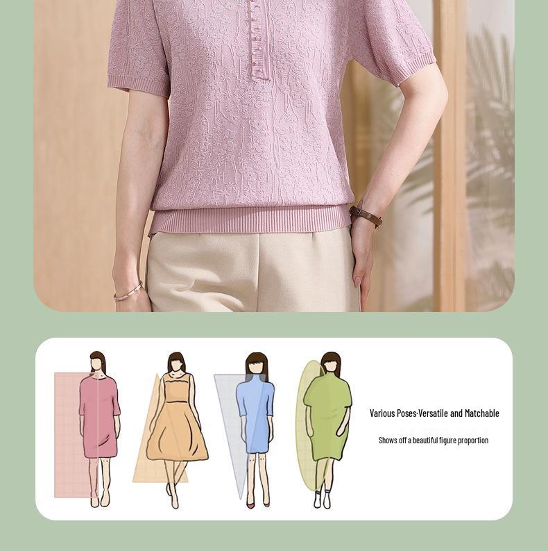 Mom's Summer Ice Silk Short-Sleeve T-shirt for Women 50+