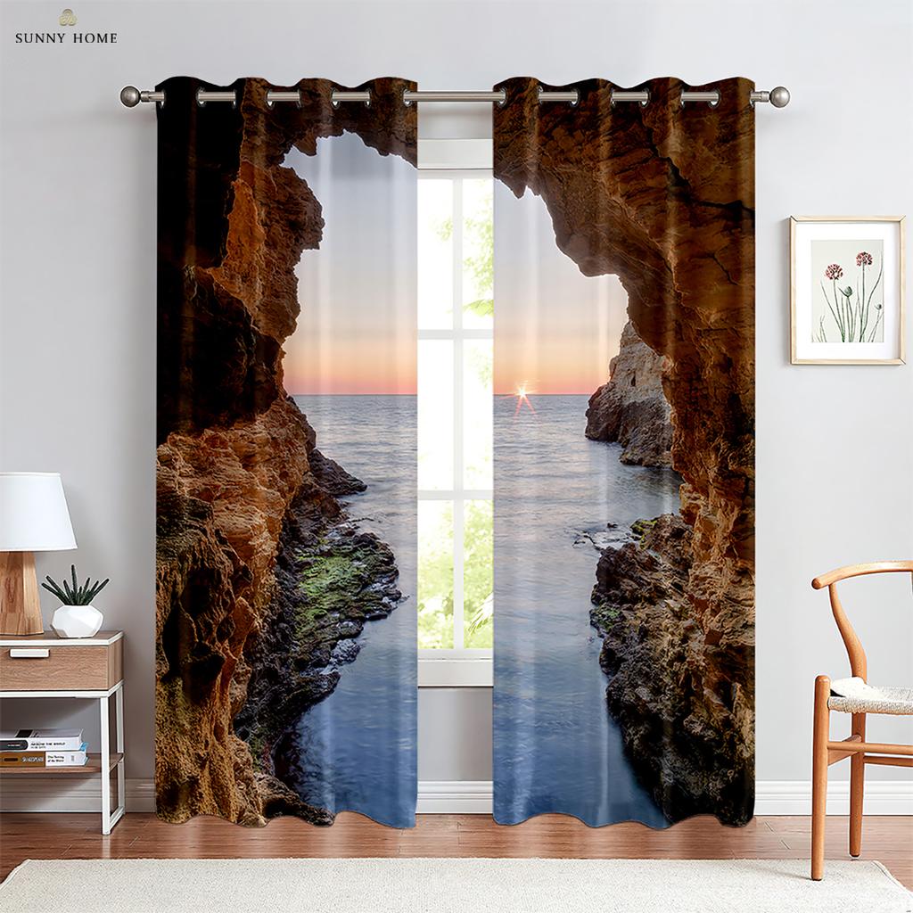 Windowcurtains Seaside Landscape Pattern Print Pattern Rod Pocket Bedroom Space Living Space Kitchen Areacurtains Home Decorative Piece