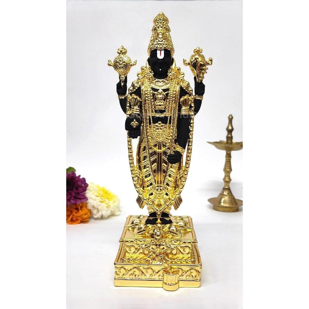 Lord Tirupati Balaji Gold Plated Idol with Black Terracotta Finish | Balaji Idol for Car Dashboard | Venkateswara Swamy Murti