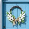 Spring Summer Wreath for Front Door Artificial Flower Wreath for Indoor Outdoor Wall Festival Home Wedding Decor White