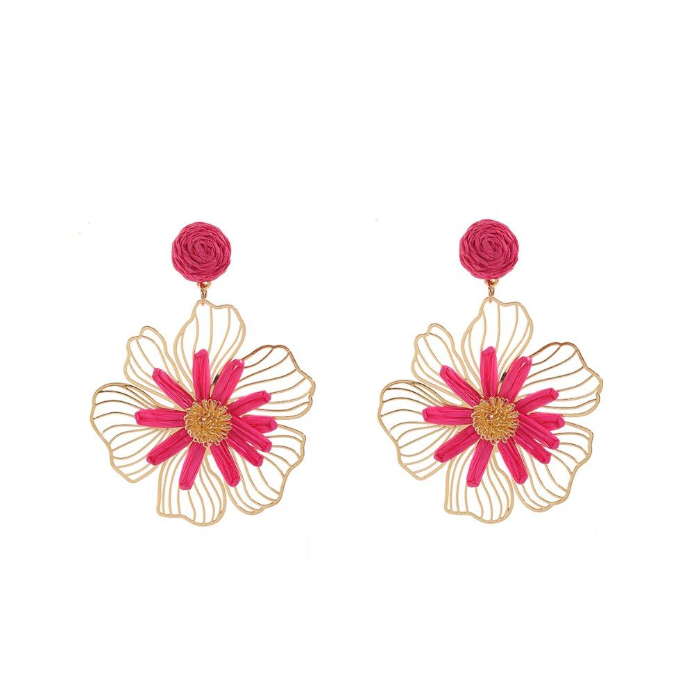 Summer Bohemian Earrings Lafite Grass Straw Drop earrings Raffia Grass Flower Earrings Vacation розы красного