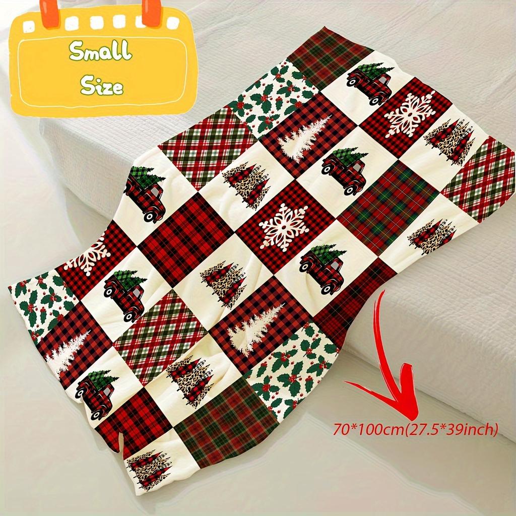 Christmas Truck Flannel Blanket - Reversible Buffalo Plaid Throw, Soft Polyester for Sofa/Bed, Cozy Holiday Gift