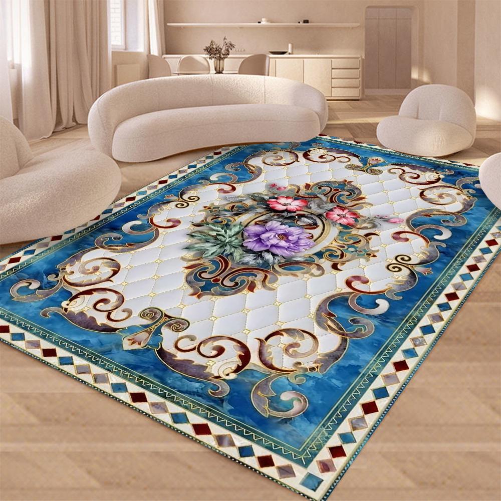Europäischer Retro Floral Großer Teppich für Wohnzimmer Luxus Dekor Teppich Rutschfest Schlafzimmer Ankleidezimmer Waschbare Weiche Matte