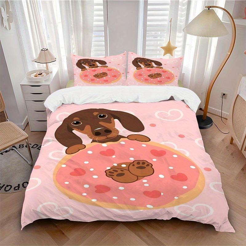 

3pcs Donut Dog Bedding Cover Set, Fashion Classic Popular Print Bedding Set, Soft Comfortable, All - Season Use, For Bedroom, Guest Room146 135x200cm