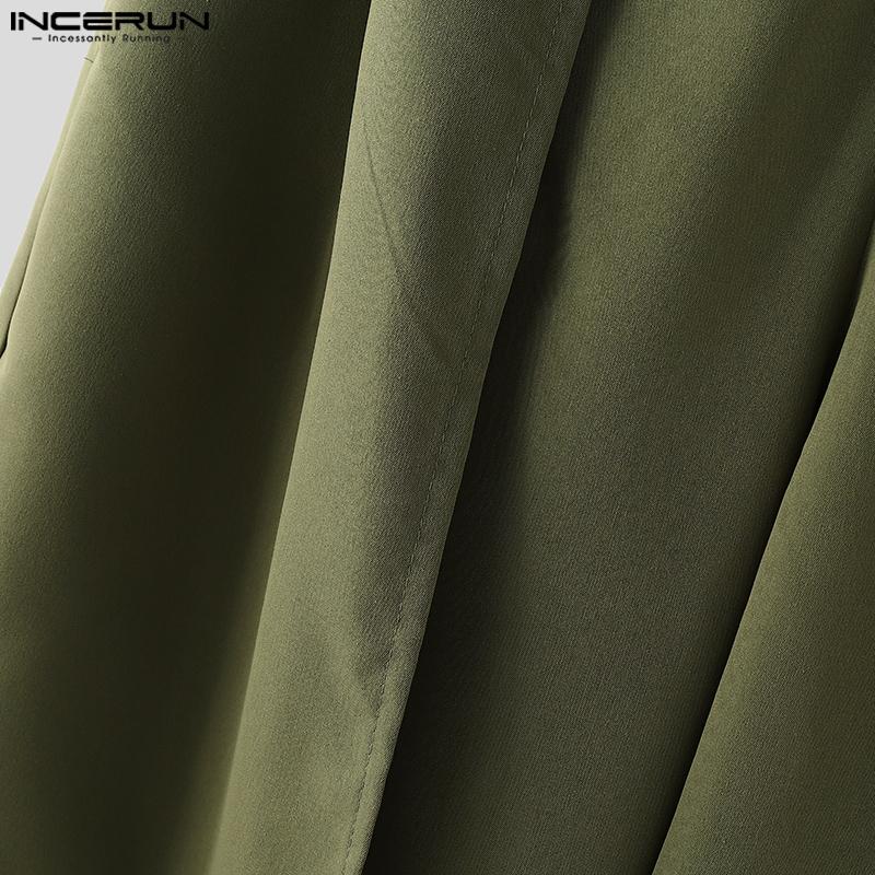 INCERUN Men Zip-up Elastic High Waist Trousers Casual Long Wide Legs Pants