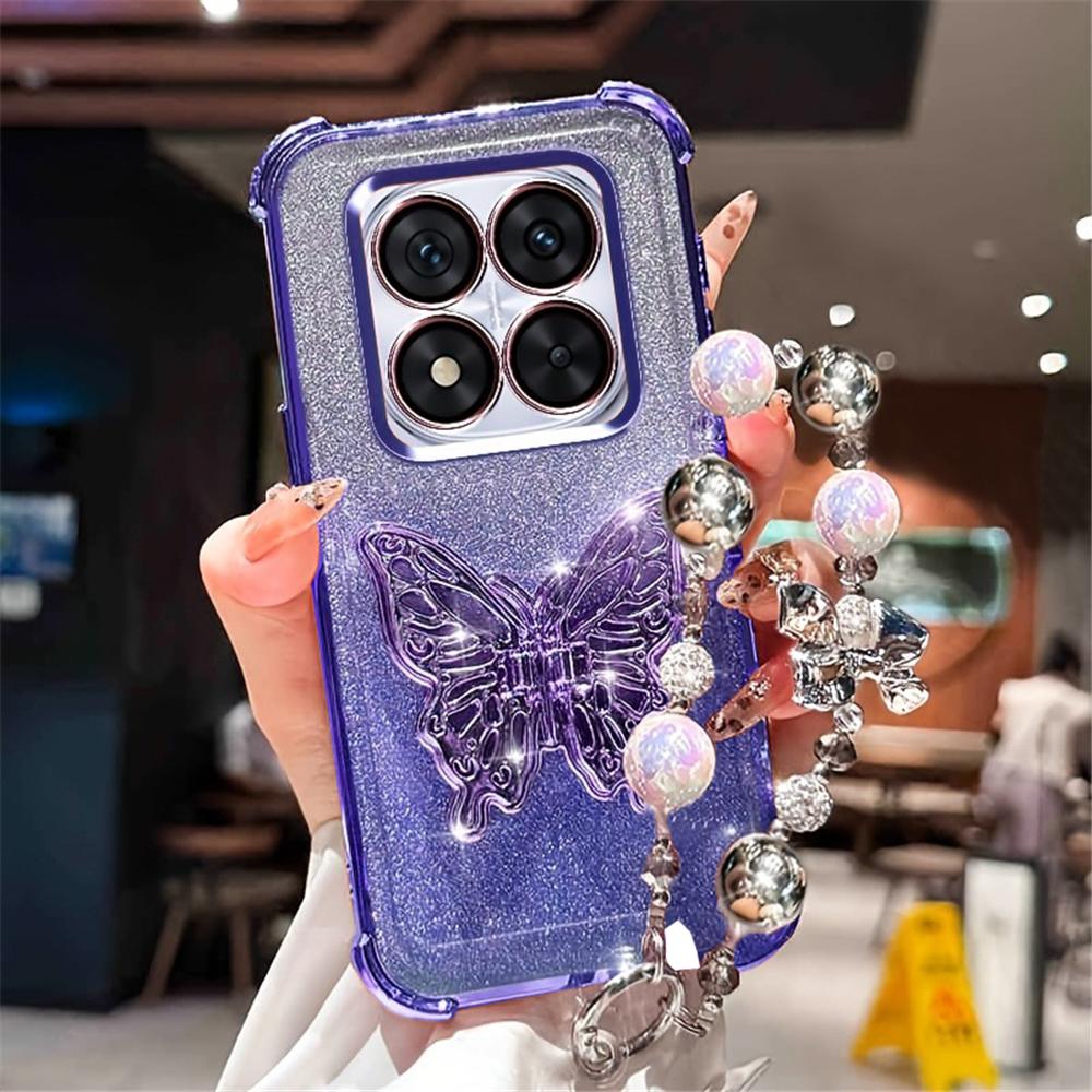 Glitter Plating Phone Case For Motorola G14 G24 G34 G52 G54 G84 G10 G20 G30 G52 G82 Butterfly Holder Bracelet Shockproof Cover