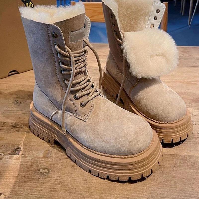 

Ботильоны на платформе для снега, женские, меховые, теплые, замшевые, женские, тренд 2025 года, зимние, короткие, плюшевые, готические, для ходьбы, мотоциклетные, Botas De Mujer 40 песчаный