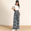 Women Casual Pants Wide Leg Elephant Print Elastic Waist Adjustable Drawstring Loose Fit Trousers Travel Work Daily Wear
