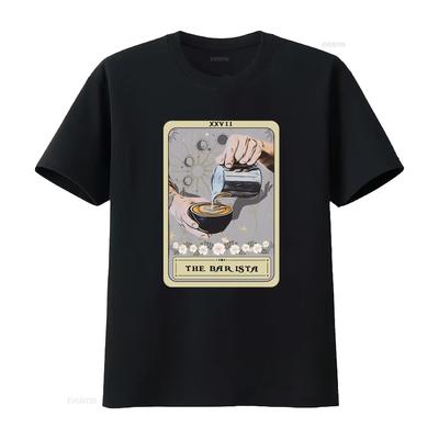 Barista T Shirt Tarot Card S Coffee Lover  Vintage Washed Graphic Breathable Comfortable Top For Everyday Wear Casual