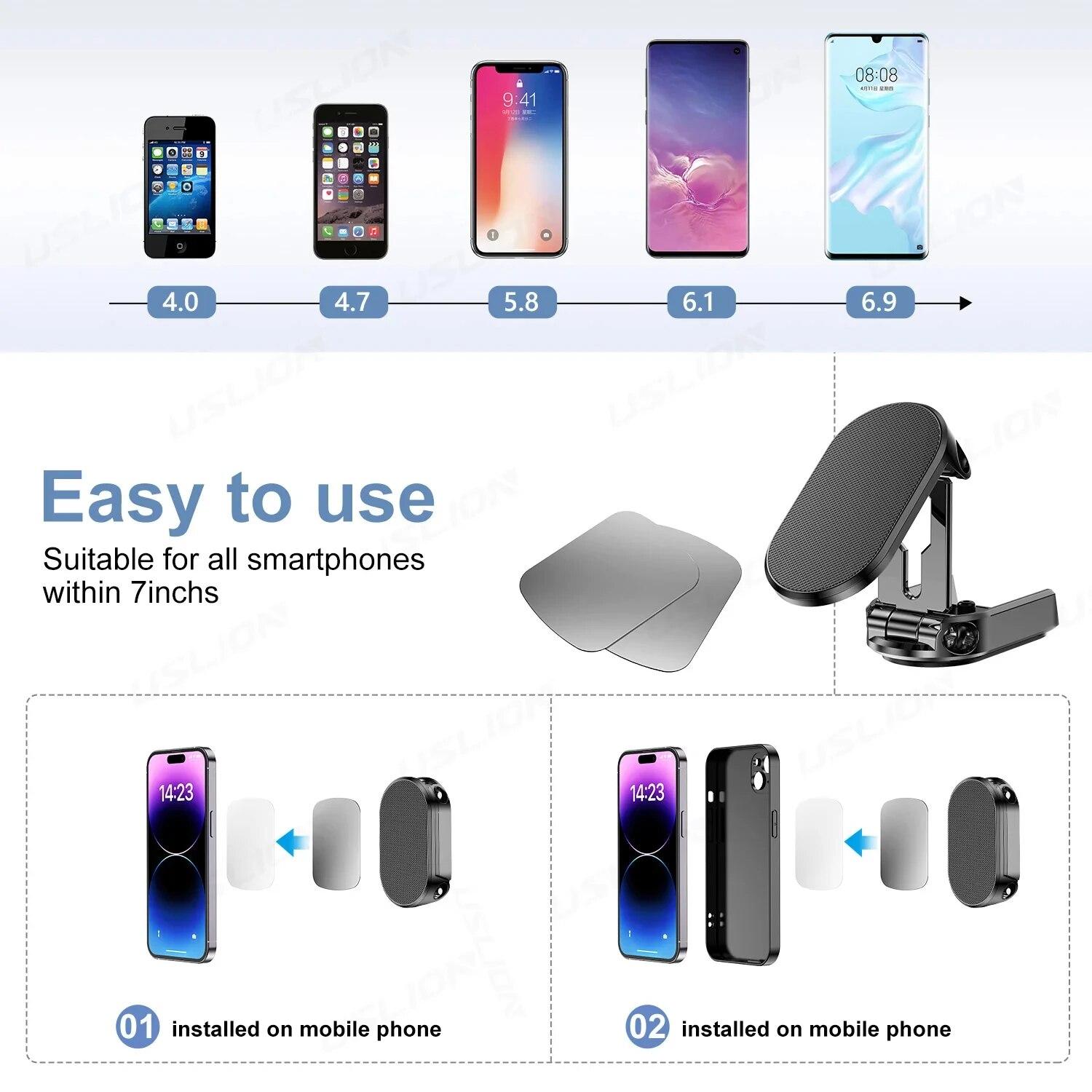 720 вращающийся металлический магнитный автомобильный держатель для телефона складная — фото 7