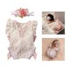 Infant Lace Backless Bodysuit Sleeveless Romper with Bowknot Flower Headband Photo Props for Photoshoots And Parties