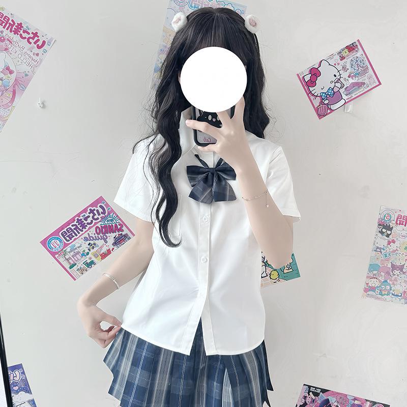 

Sweet Japanese-Style White Shirt: Loose Long & Short Sleeve Blouse in TR Fabric; Women s Versatile College-Style Summer Uniform. L