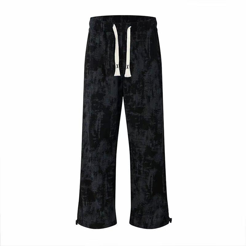 Amerikanische High-Street-Tie-Dye-Freizeithose Herren Frühling und Herbst Trendige nagelneue Hose Jogginghose 4XL schwarz