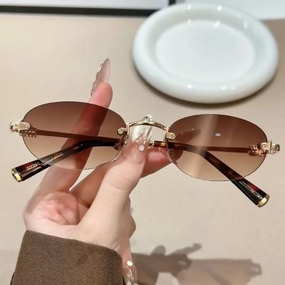 Semplicità Occhiali da Sole Ovali Senza Montatura alla Moda UV400 Avanzati Durevoli e Confortevoli Ombrelloni per Fotografia di Strada Occhiali