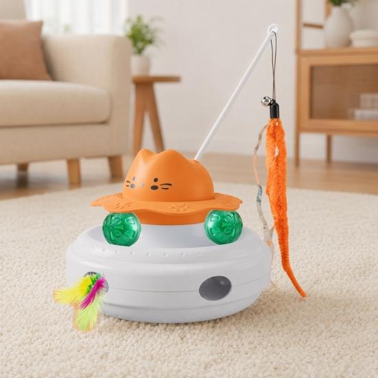 Electric Cat Interactive Toy with Feather & Track Ball, 4-in-1 Automatic Smart Cat Teaser Toy, Indoor Cats Boredom Enrichment Toy