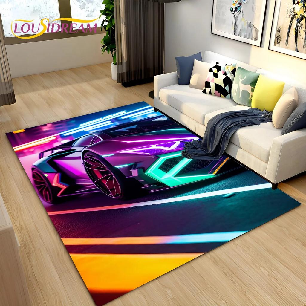 3D Racing Sports Car Soft Area Rug Large,Carpet Rug for Home Living Room Bedroom Sofa Doormat Decor,Kid Play Non-slip Floor Mat