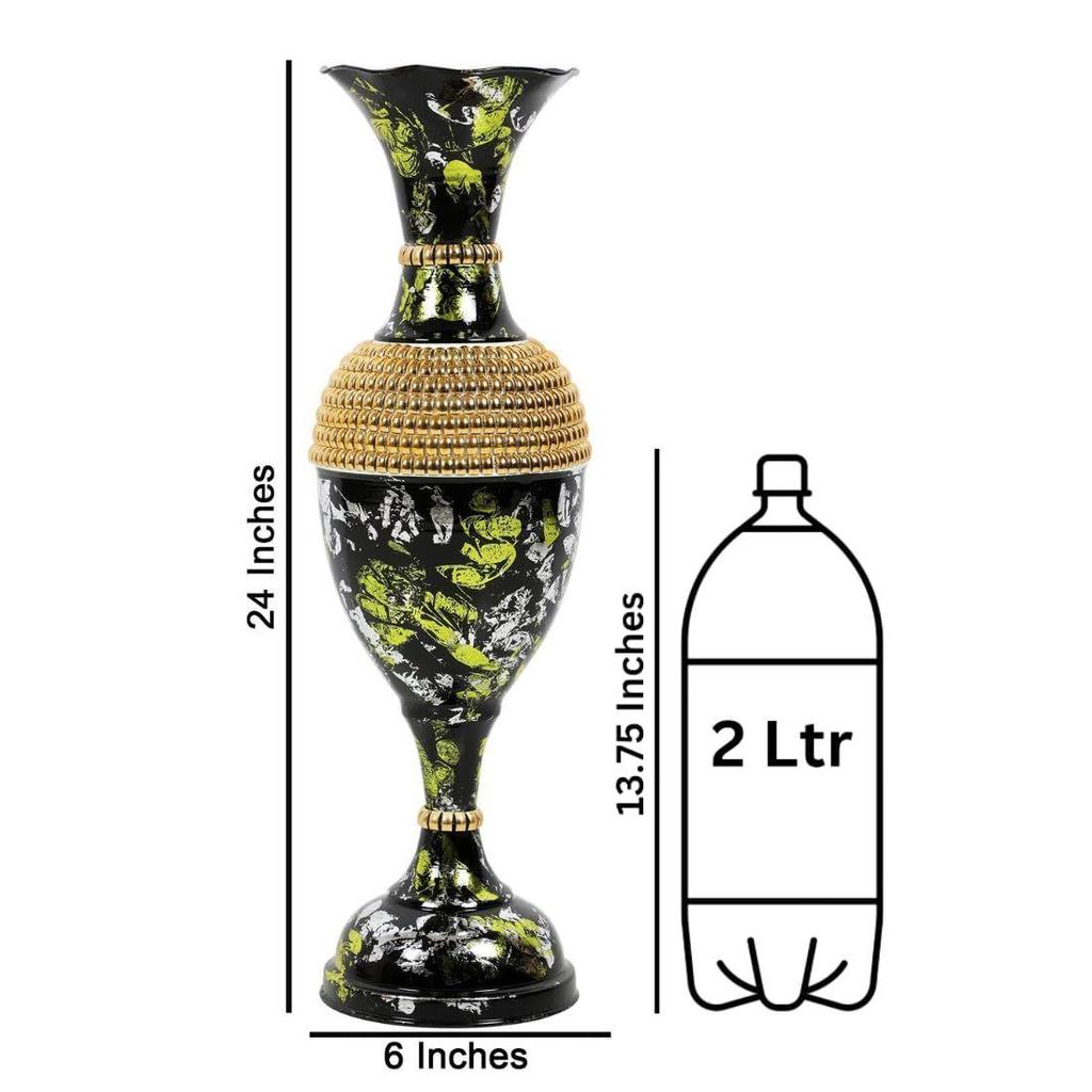 Cast Iron Cylindrical Flower Vase Big Size for Living Room Corner - 24 Inches Long - Sparkle - Pack of 1, Black