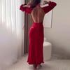 Herbst 2024 Sexy rückenfreies hochtailliertes Langarmkleid mit Rundhalsausschnitt – Damenmode