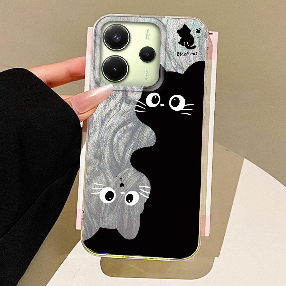 

Художественный чехол для телефона с обнимающимся черным котом для Xiaomi Redmi Note 14 13 Pro 13C 14C A5 A3A4 A3X 13T 14T 5G Чехол Силиконовая задняя крышка Xiaomi 13T белый