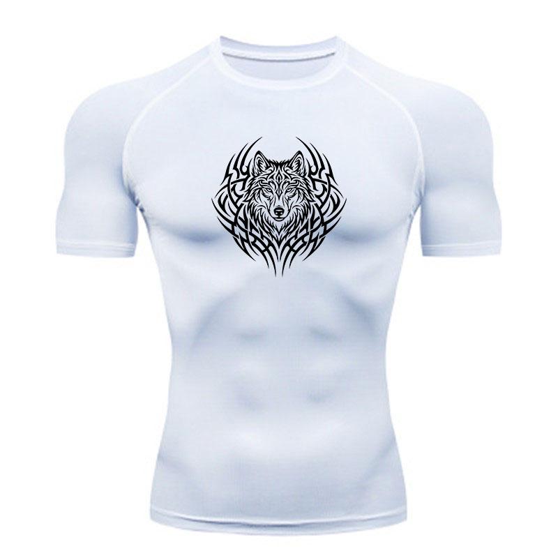 Men's Compression Workout Sports T-shirt, Tribal Wolf Head G