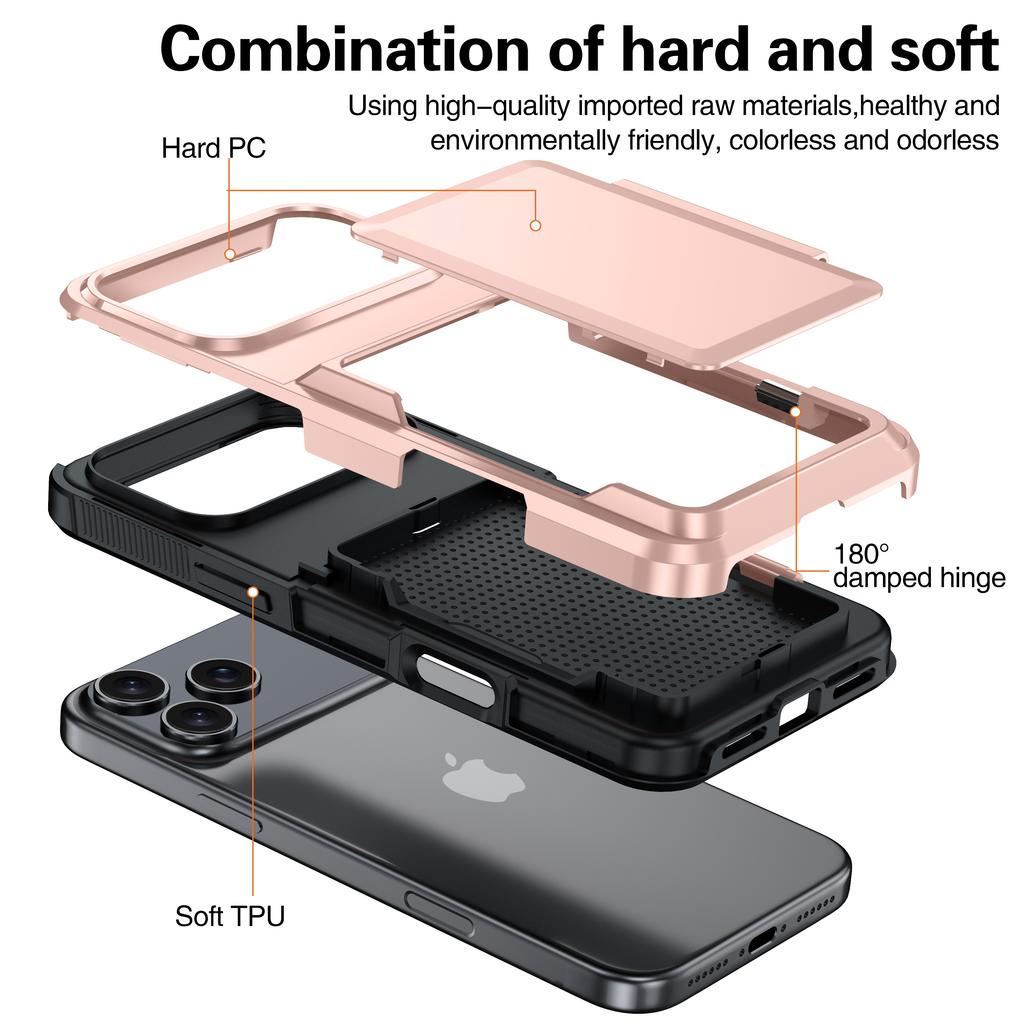 Solid Color Card Holder Phone Case For iPhone 17 Pro Max 16 Plus 15 14 13 12 11 Combination of Hard and Soft Shockproof Cover