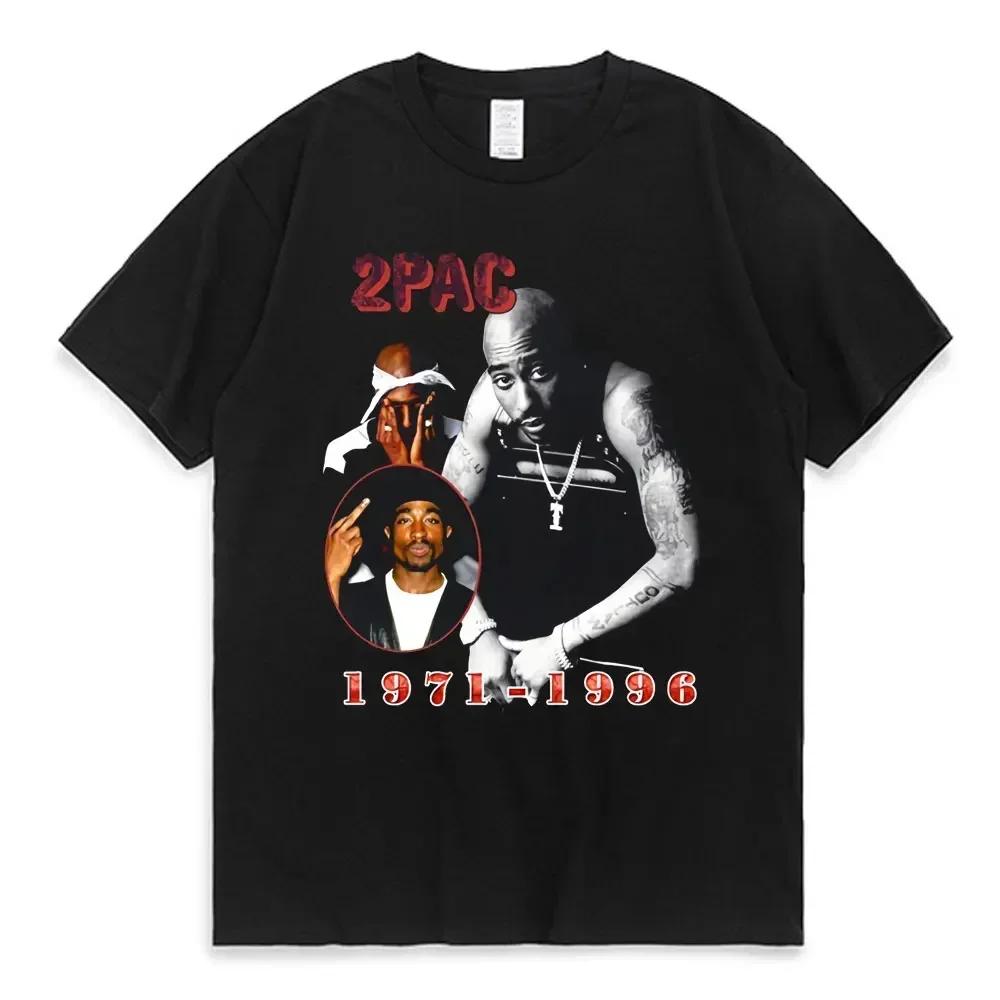 Women T-shirt Rapper Tupac Top Hip Hop Street Pattern T-shirt High Street Extra Large Short Sleeve T-shirt Men's Cotton T-shirt