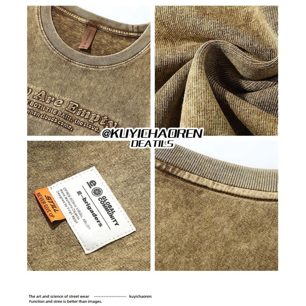 American Retro Men Short-sleeved T-shirt in Summer Old Loose Large-size Korean Pullover