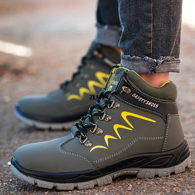 Fashion ZLMY Men Steel Toe Shoes High Top Work Boots Indestructible Safety Shoes Man Puncture-Proof Work Sneaker Winter Safety Boots Men