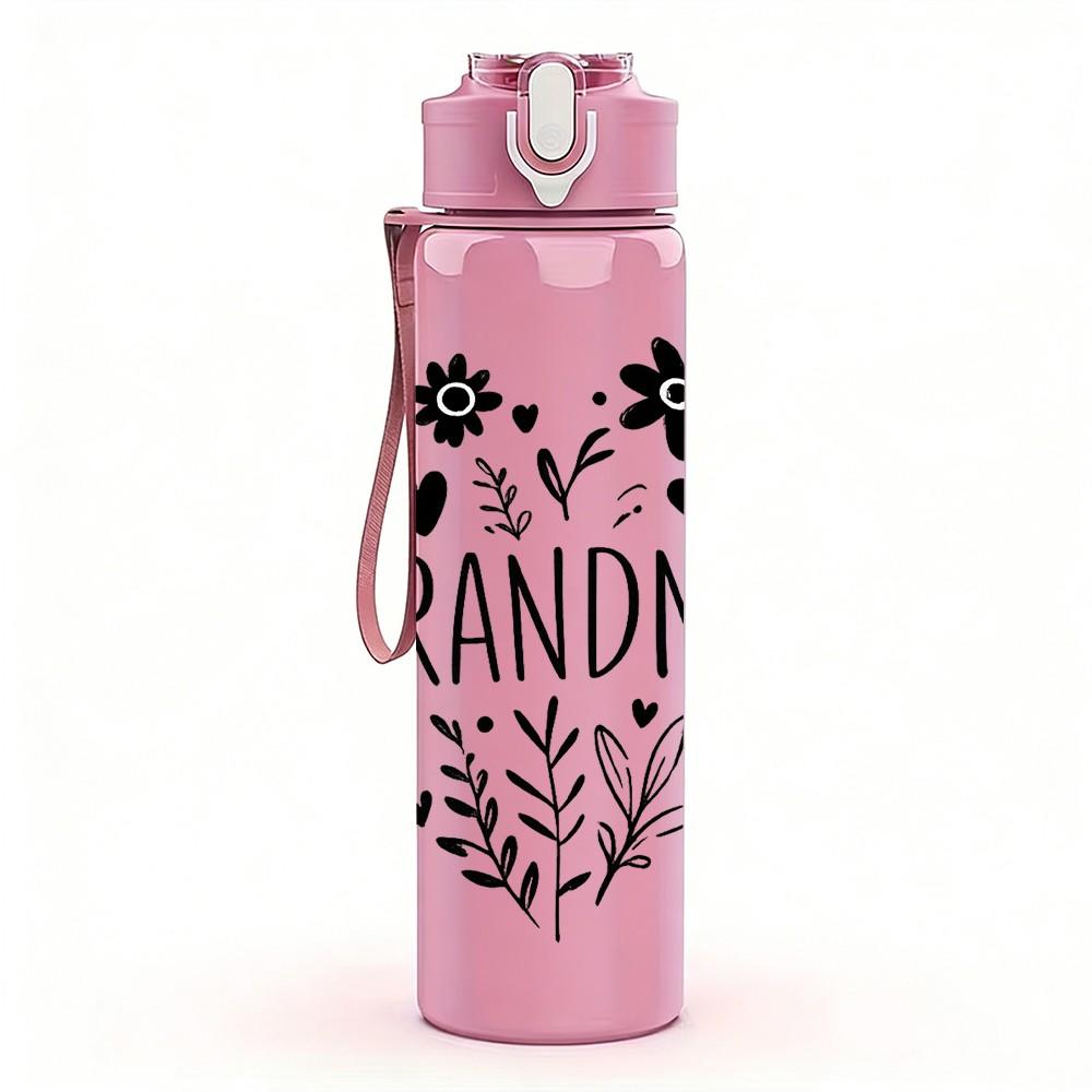 1PC Heart Shape Grandma Text Print 750ml Color Plastic Sports Water Bottle Leakproof Flip Straw Lid Suitable for Sports Office Home Use