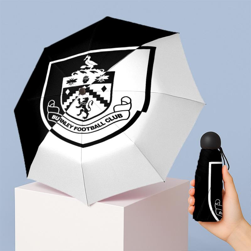 Burnley Football Pattern Printed Mini 5 Folds 8 Ribs Compact Umbrella Windproof Waterproof Lightweight Portable Folding