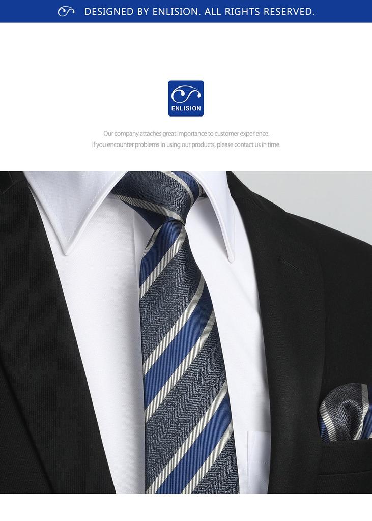 Stylish Gray Tie Pocket Square Formal Necktie Striped Job Hunting Necktie Brand Luxury Formal Necktie for Adults by [Enlision] Men's